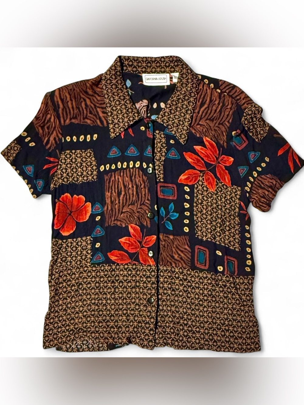 VINTAGE 80s CALIFORNIA KRUSH HAWAIIAN SHIRT WITH SHOULDER PADS SMALL